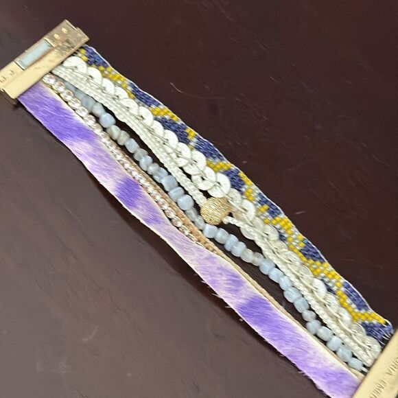 Victoria Emerson Boho Cuff Bracelet – Purple Multi-Strand Unisex Gift - Picture 3 of 8